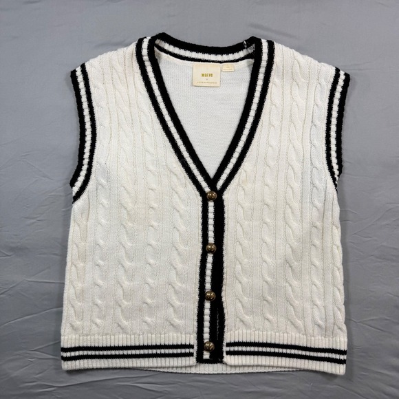 Maeve by Anthropologie Sweaters - Maeve Anthropologie Womens Cream Cable Knit Sweater Vest L‎ Preppy Academia